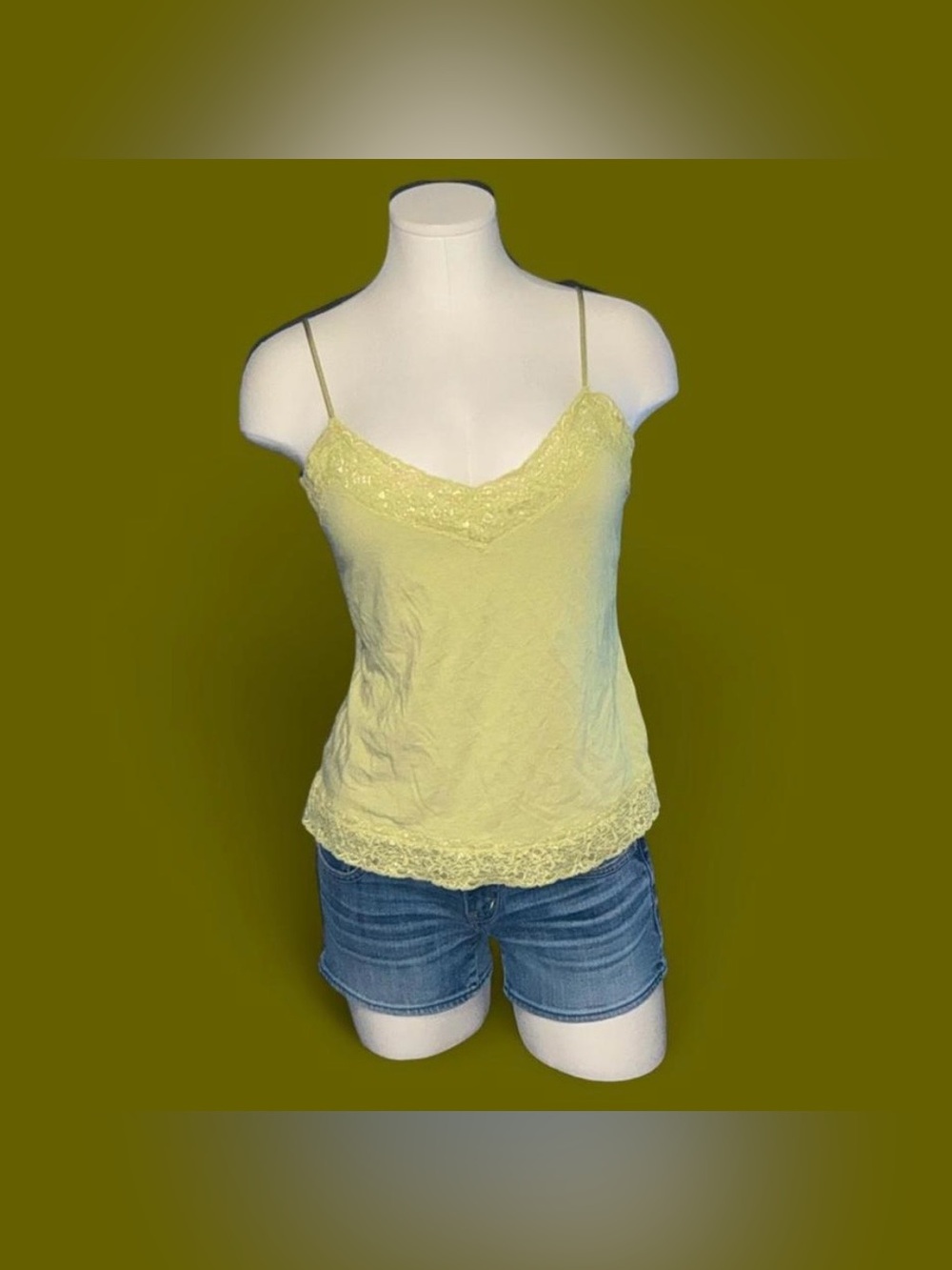 Apostrophe Pale Yellow/green Lace-Trim Camisole